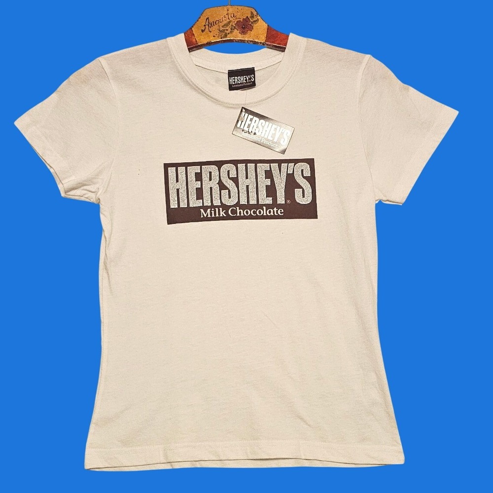 Hersheys Milk Chocolate Graphic Tee White Silver Glitter Logo Anvil Womens M